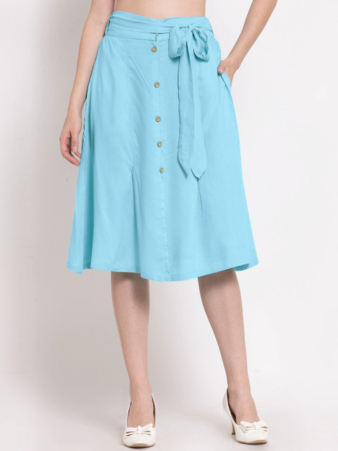 

PATRORNA Women Blue Solid A-Line Knee-Length Skirt