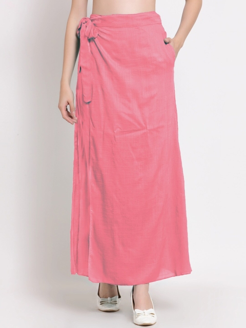 

PATRORNA Women Rose-Pink Solid Wrap-Up Maxi Skirt