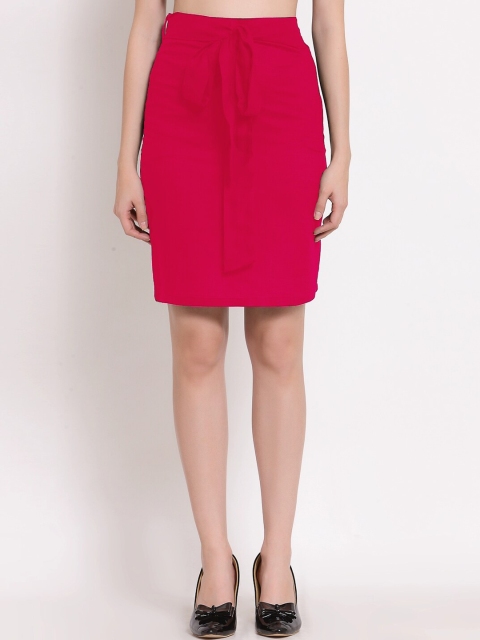 

PATRORNA Women Fuchsia Pink Solid Above Knee Length Pencil Skirts