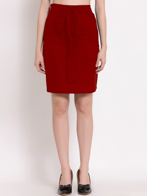 

PATRORNA Women Maroon Solid A-Line Knee-Length Skirt
