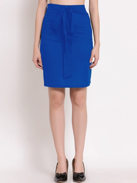 

PATRORNA Women Blue Solid Above Knee Pencil Skirt