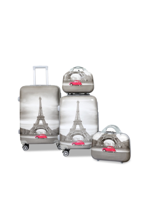 

Polo Class Unisex Set Of 4 Grey & White Eiffel Tower Printed Trolley & Vanity Bags