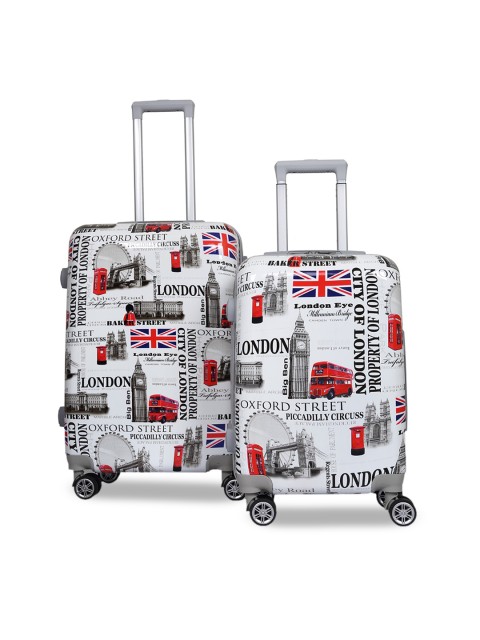 

Polo Class Unisex Set of 2 White Printed Hard Sided Trolley Suitcase