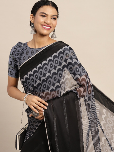 

Satrani Black & Grey Pure Georgette Saree
