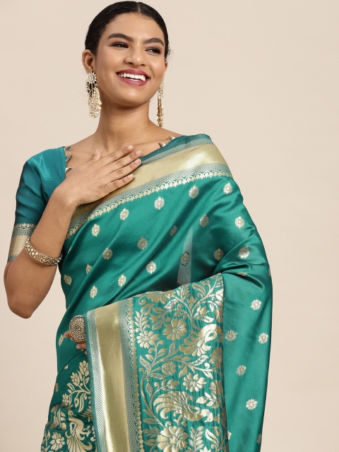 

Satrani Green & Gold-Toned Floral Zari Saree