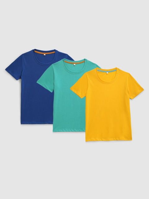 

KIDSCRAFT Boys Multicoloured Set of 3 Solid Running Cotton T-shirt, Multi