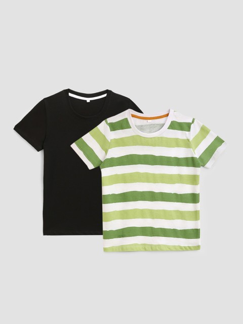 

KIDSCRAFT Boys Black & Green Striped T-shirt Pack Of 2