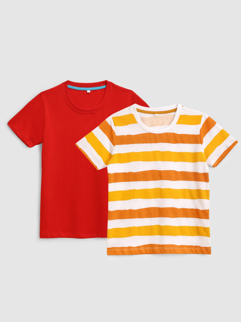 

KIDSCRAFT Boys Red & White Pack Of 2 Striped T-shirt