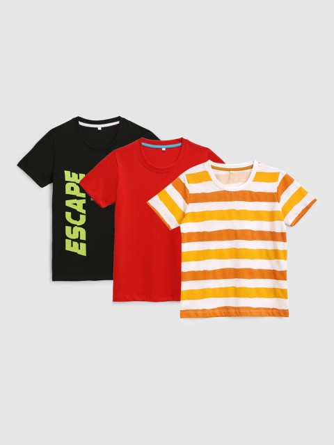 

KIDSCRAFT Boys Multicoloured Set of 3 Printed Running Cotton T-shirt, Multi