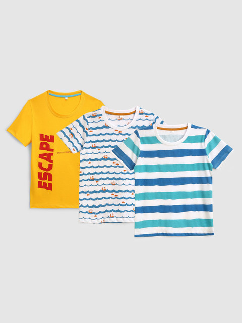 

KIDSCRAFT Boys Multicoloured Set of 3 Printed Running Cotton T-shirt, Multi