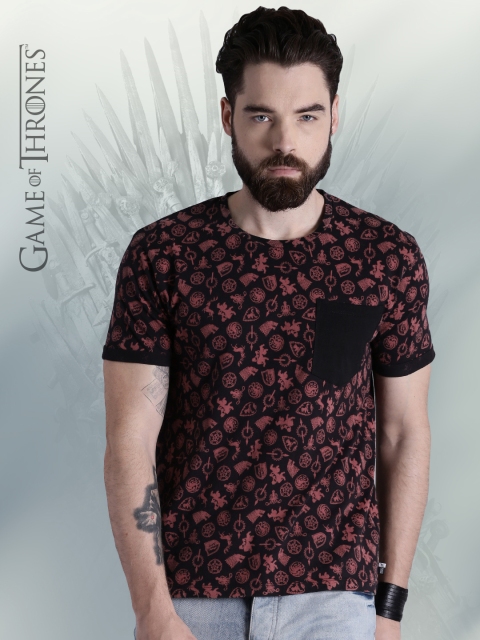 

Game of Thrones by Kook N Keech Men Black Red Printed Round Neck Pure Cotton T-shirt