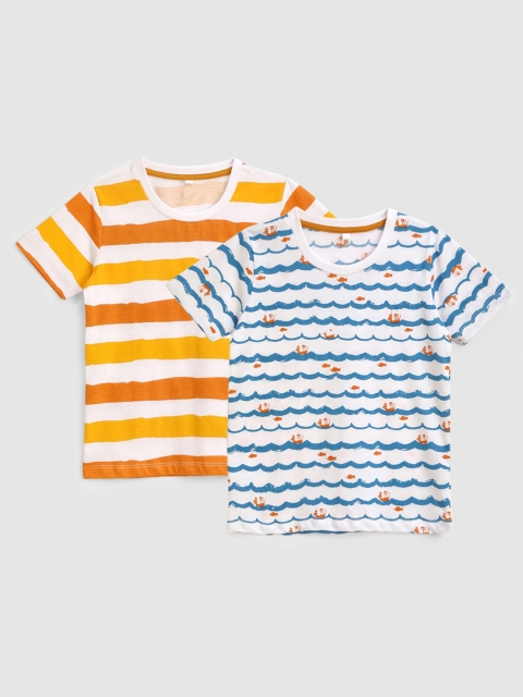 

KIDSCRAFT Boys White & Orange Striped T-shirt Pack Of 2
