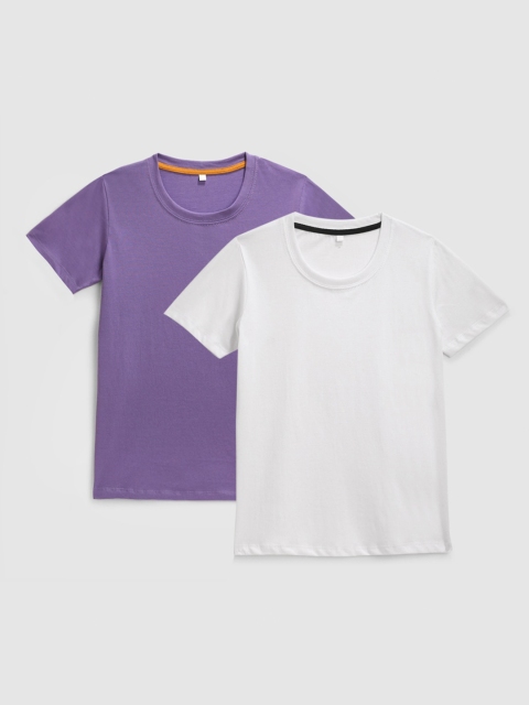 

KIDSCRAFT Boys Purple & White Pack of 2 Cotton T-shirt