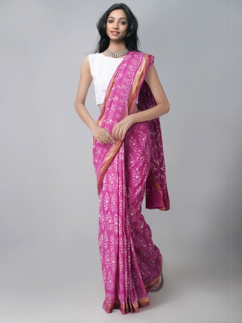 

Unnati Silks Pink & White Dyed Pure Cotton Dabu Saree