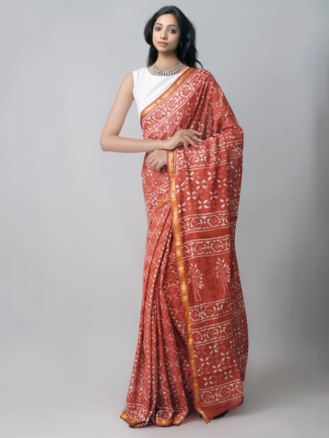 

Unnati Silks Red Dabu Pure Cotton Dabu Saree