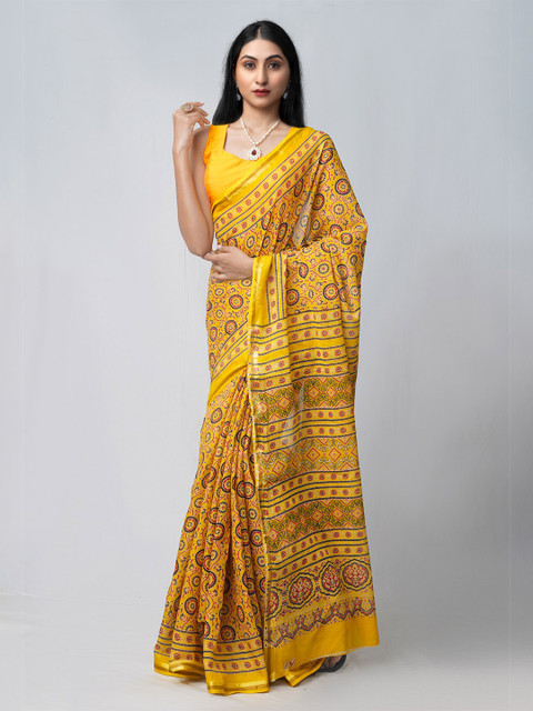 

Unnati Silks Yellow & Red Zari Pure Cotton Patola Saree