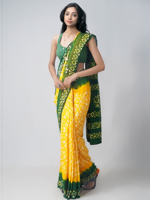 

Unnati Silks Yellow & Green Batik Pure Cotton Kota Saree