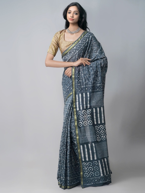 

Unnati Silks Blue Pure Cotton Dabu Dyed Handloom Saree