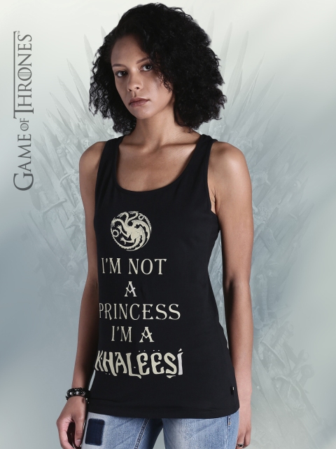 

Game of Thrones by Kook N Keech Women Black Printed Scoop Neck T-shirt