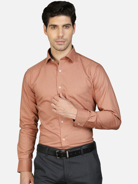 

Callino London Men Peach-Coloured Micro Ditsy Printed Formal Shirt