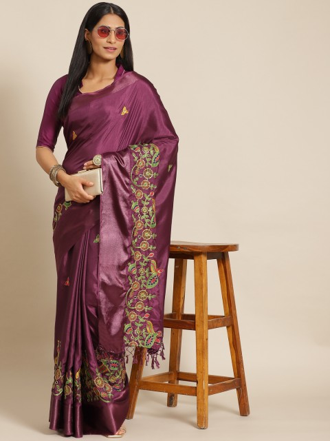 

KALINI Burgundy & Green Ethnic Motifs Art Silk Saree