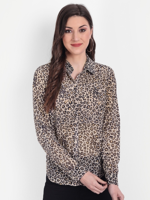 

CHARMGAL Women Beige Relaxed Animal Semi Sheer Printed Casual Shirt