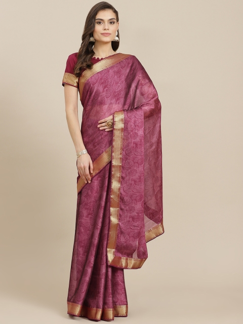 

Mitera Burgundy Printed Poly Chiffon Saree