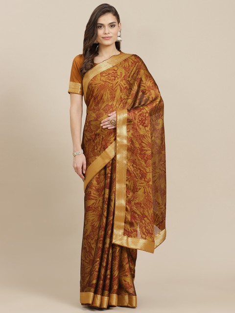 

Mitera Brown & Golden Floral Poly Chiffon Saree