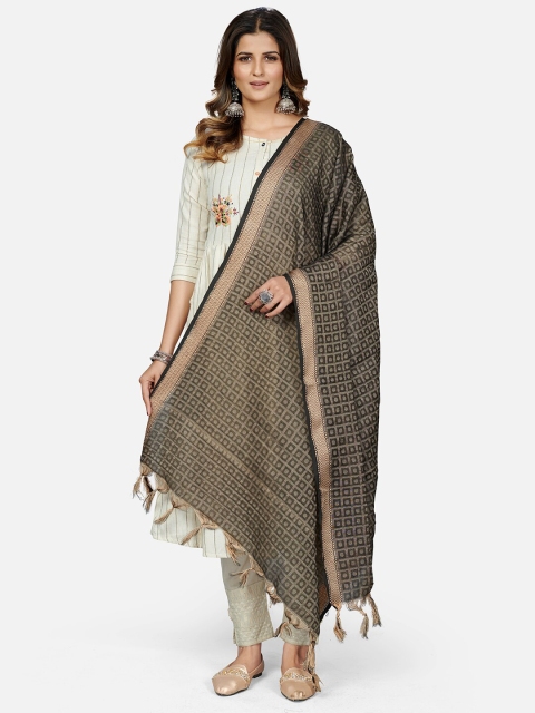 

Vbuyz Women Black & Gold-Toned Woven Design Art Silk Dupatta