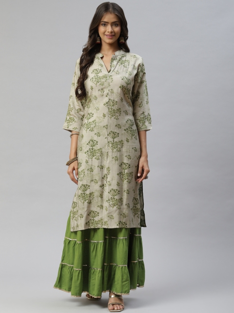 

Aarika Women Taupe & Green Floral Printed Floral Kurta