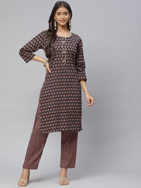 

Aarika Women Black Ethnic Motifs Printed Pure Cotton Kurta with Trousers