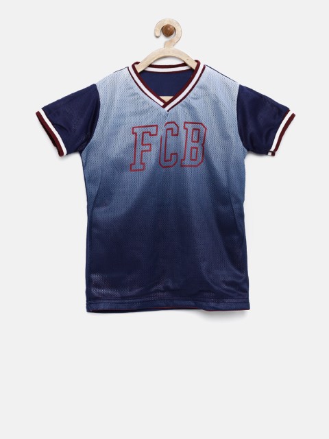 

Barcelona Boys Blue Printed Reversible V-Neck T-shirt