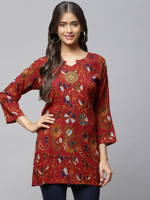 

Aarika Maroon Print Longline Pure Cotton Top