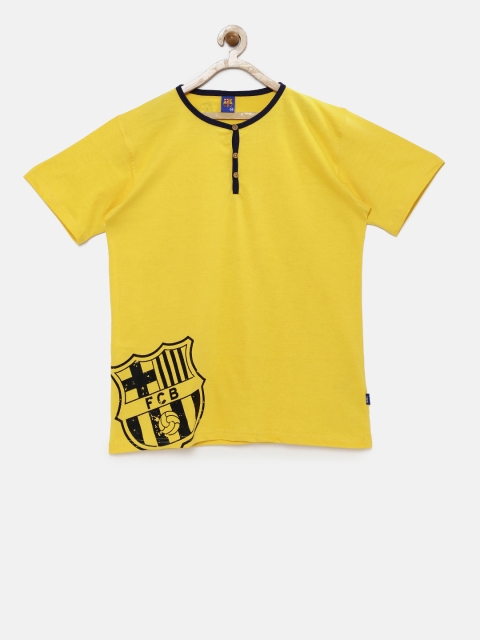 

Barcelona Boys Yellow Printed Henley Neck T-shirt