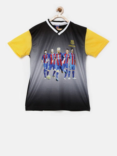 

Barcelona Boys Grey & Yellow Printed V-Neck T-shirt
