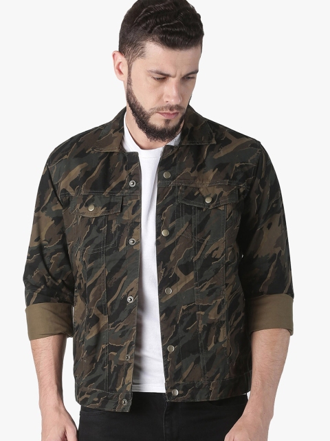 

Raa Jeans Men Olive Green Camouflage Denim Jacket