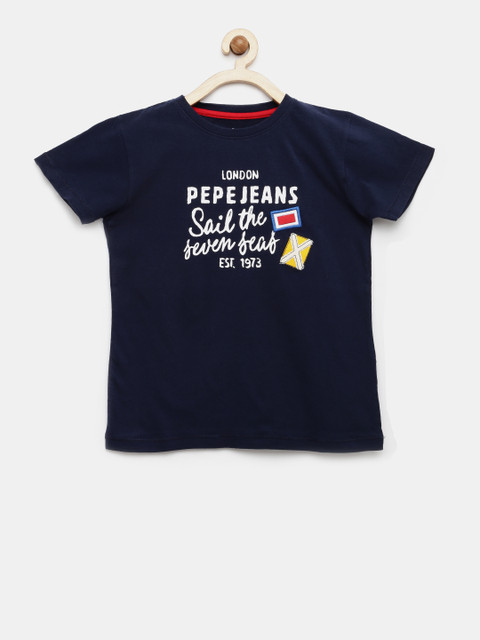 

Pepe Jeans Boys Navy Printed Round Neck T-shirt, Navy blue
