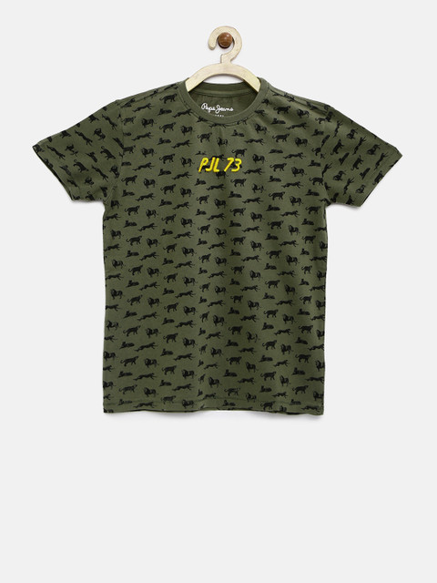

Pepe Jeans Boys Olive Green Printed Round Neck T-Shirt