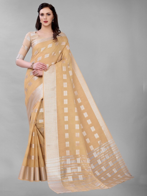 

PERFECTBLUE Beige Zari Silk Blend Saree
