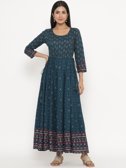 

JAVTA Women Teal Ethnic Motifs Printed Anarkali Kurta
