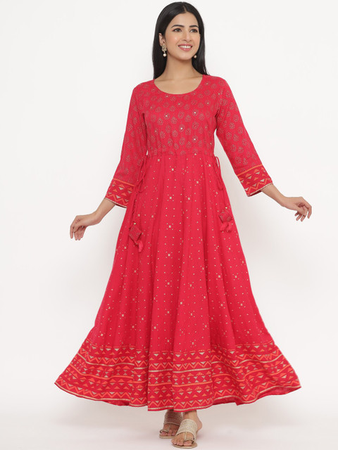 

JAVTA Women Pink Ethnic Motifs Embellished Anarkali Kurta