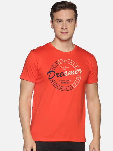 

BLACK RADIO Men Red Typography Printed Cotton Slim Fit T-shirt