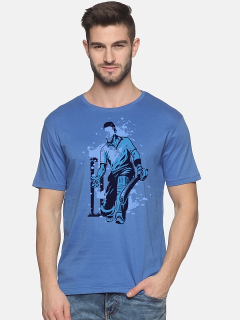 

BLACK RADIO Men Blue Printed Slim Fit T-shirt