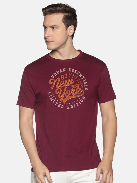 

BLACK RADIO Men Maroon Typography Printed Cotton Slim Fit T-shirt