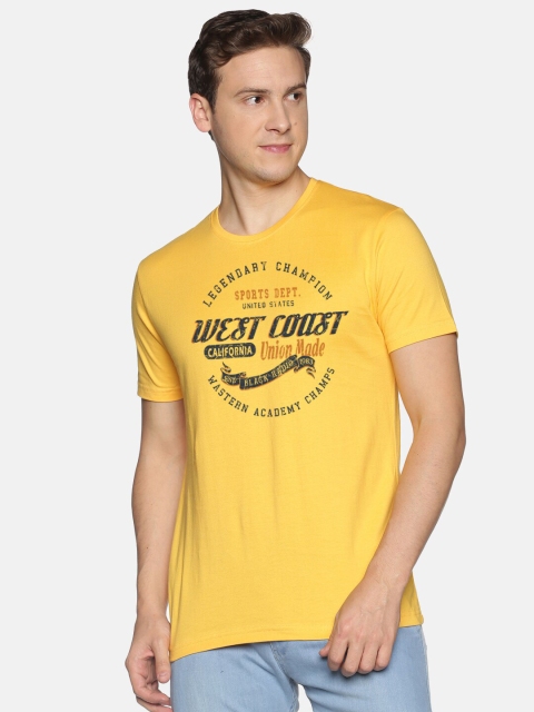 

BLACK RADIO Men Yellow Typography Printed Cotton Slim Fit T-shirt