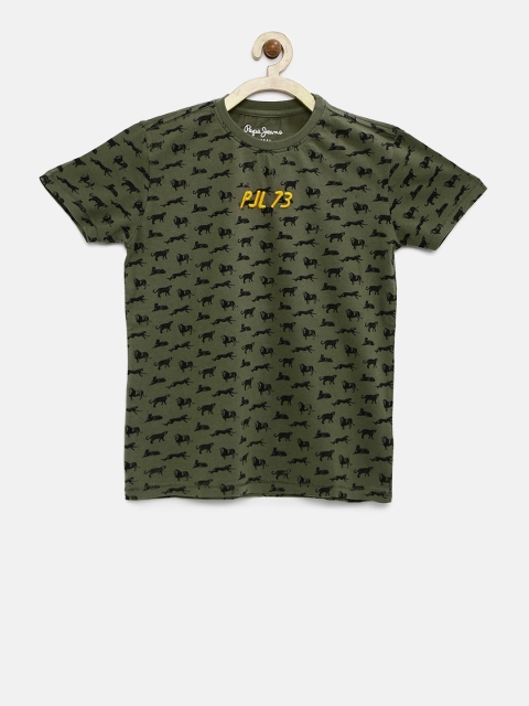 

Pepe Jeans Boys Olive Printed Round Neck T-shirt