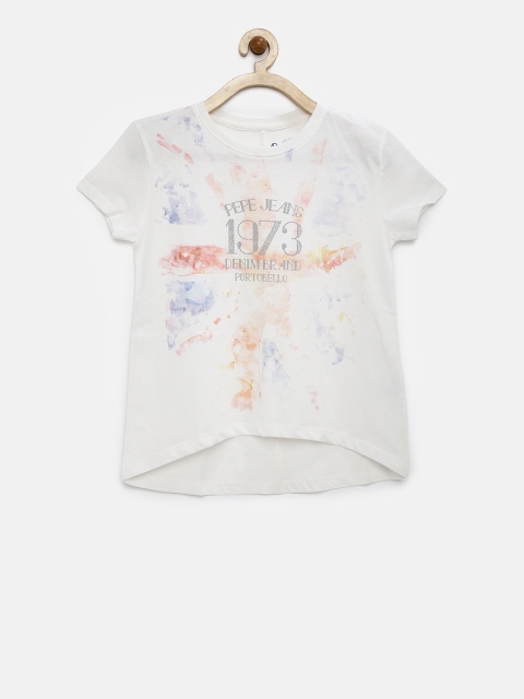 

Pepe Jeans Girls White Printed High-Low Top