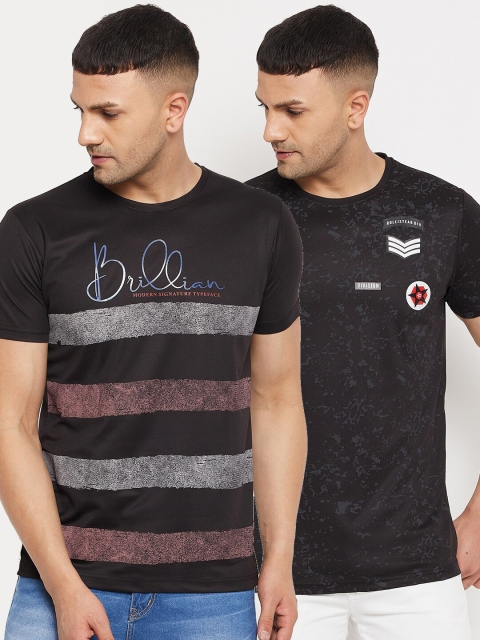 

Parcel Yard Men Black Typography Set Of 2 Striped Cotton T-shirt