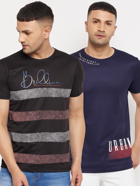 

Parcel Yard Men Black & Navy Blue Typography Printed Pack of 2 Cotton T-shirt