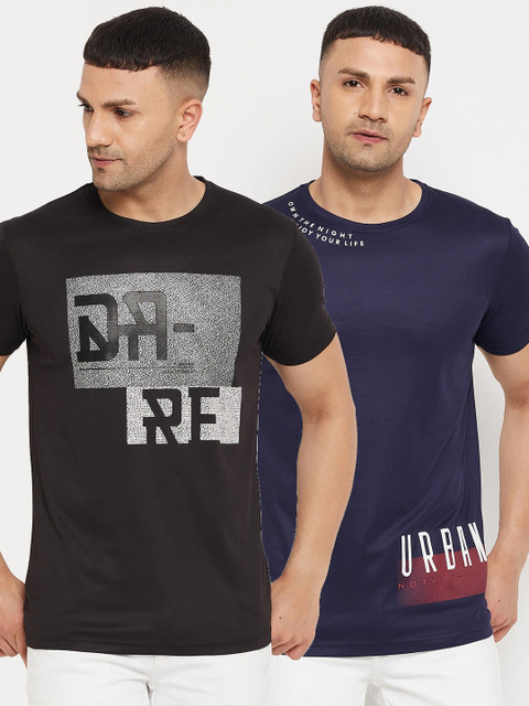 

Parcel Yard Men Black & Navy Blue Typography Printed Pack of 2 Cotton T-shirt